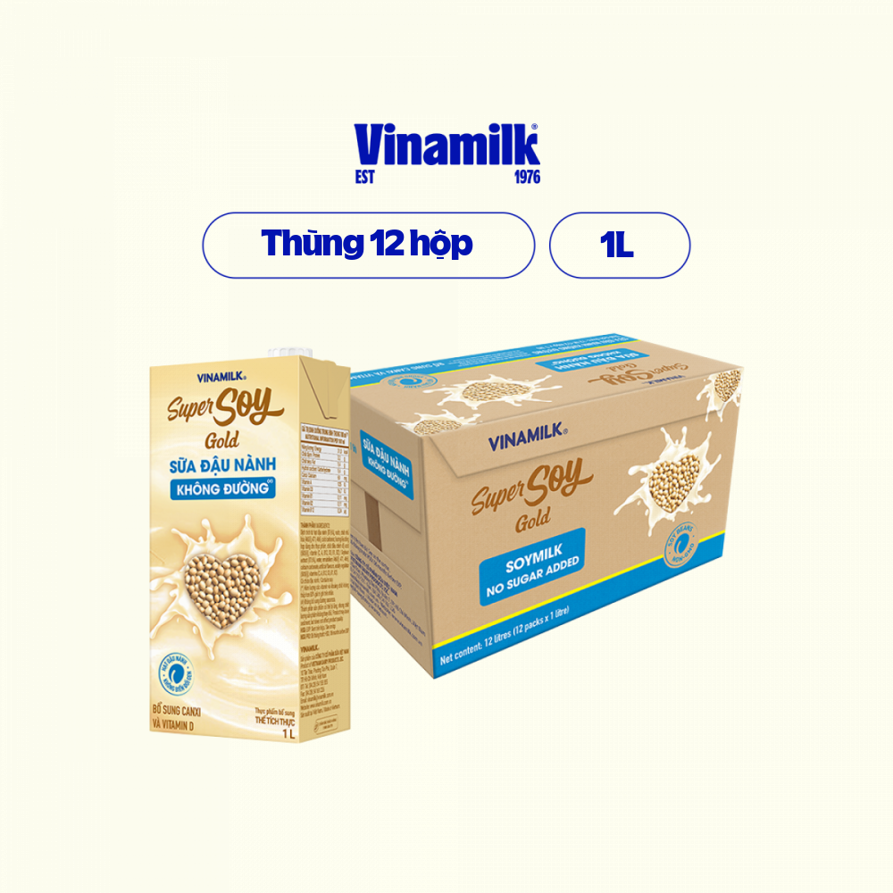 Thùng 12 Hộp Sữa đậu nành GoldSoy không đường 1L