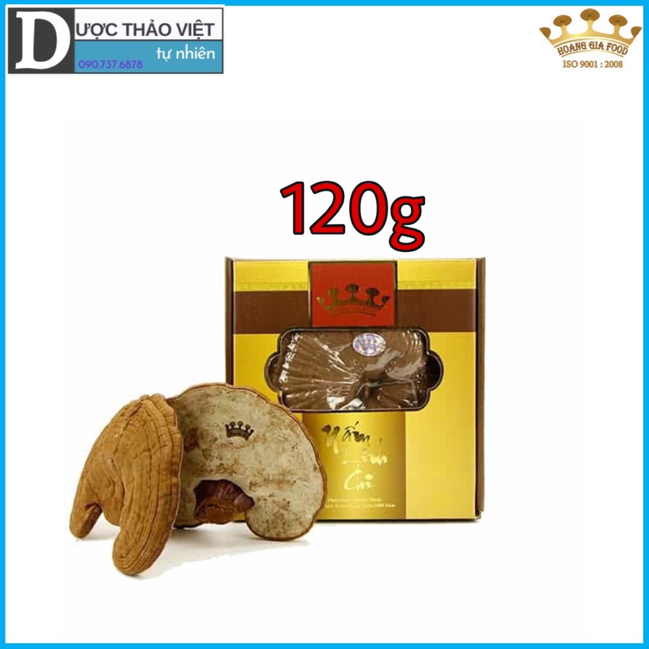 Hộp Nấm Linh chi đỏ Hoàng Gia Cao Cấp nguyên tai 120g/hộp.