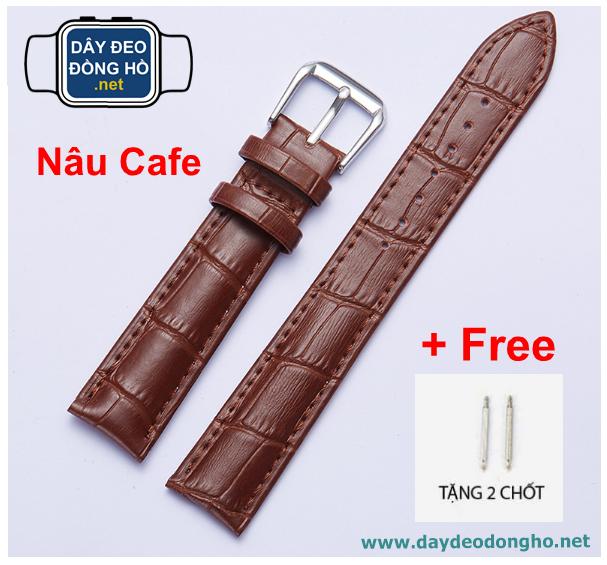 Dây đeo đồng hồ .net - dây đeo thay thế bằng da - màu nâu cafe + tặng kèm 2 chốt