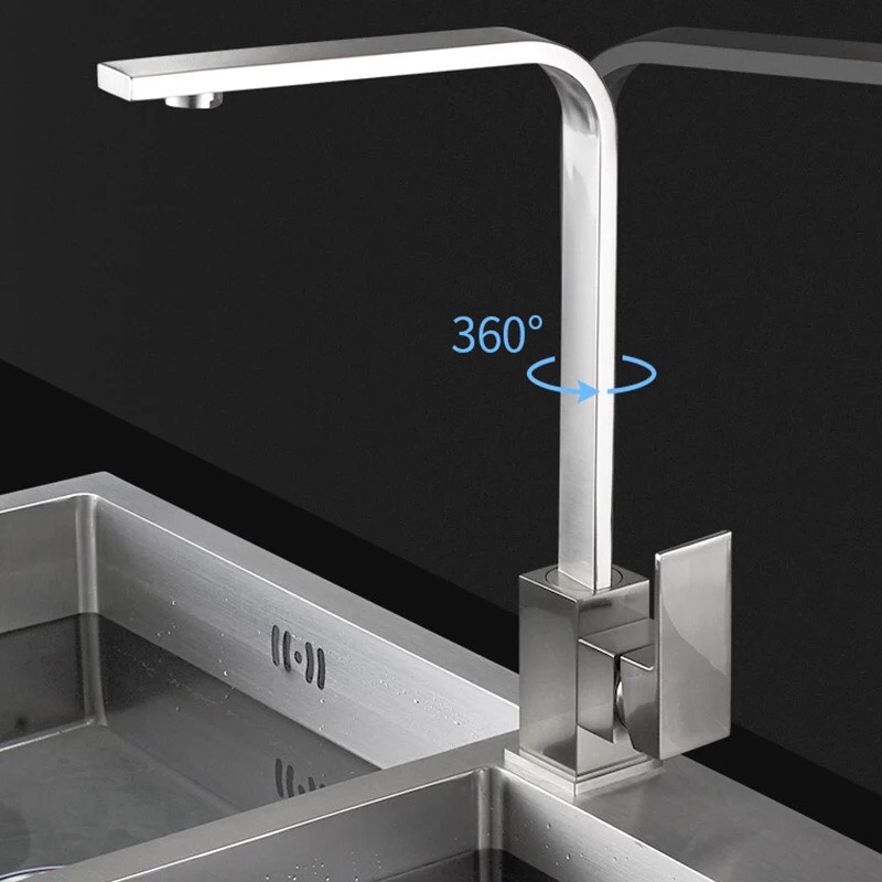 Vòi rửa bát, vòi chậu rửa chén nóng lạnh Inox 304 kiểu dáng vuông