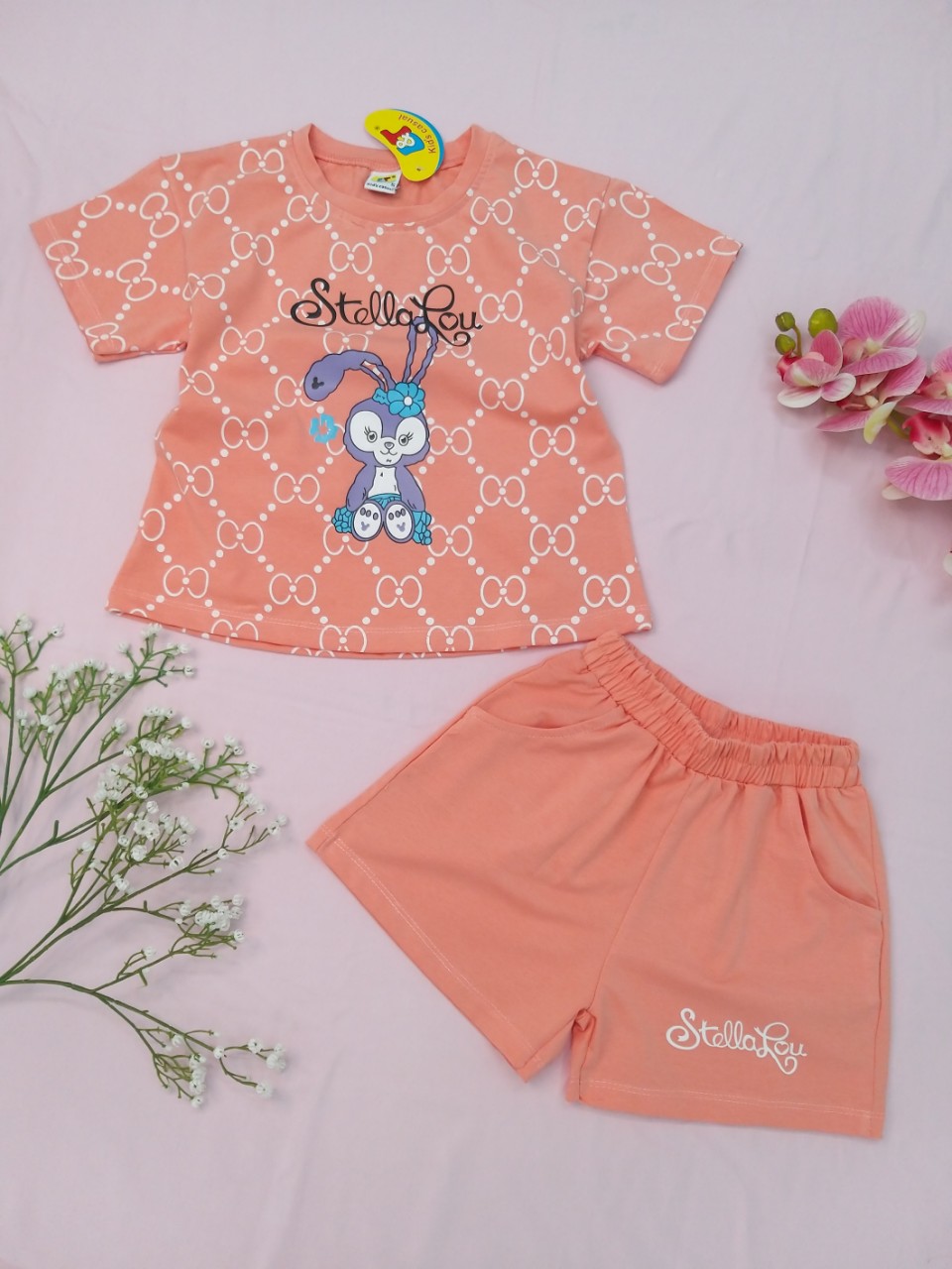Bộ đồ Short áo tay ngắn+quần short thun 100% cotton cho bé gái rất dể thương!SHORT THỎ-Twinskids Fashion