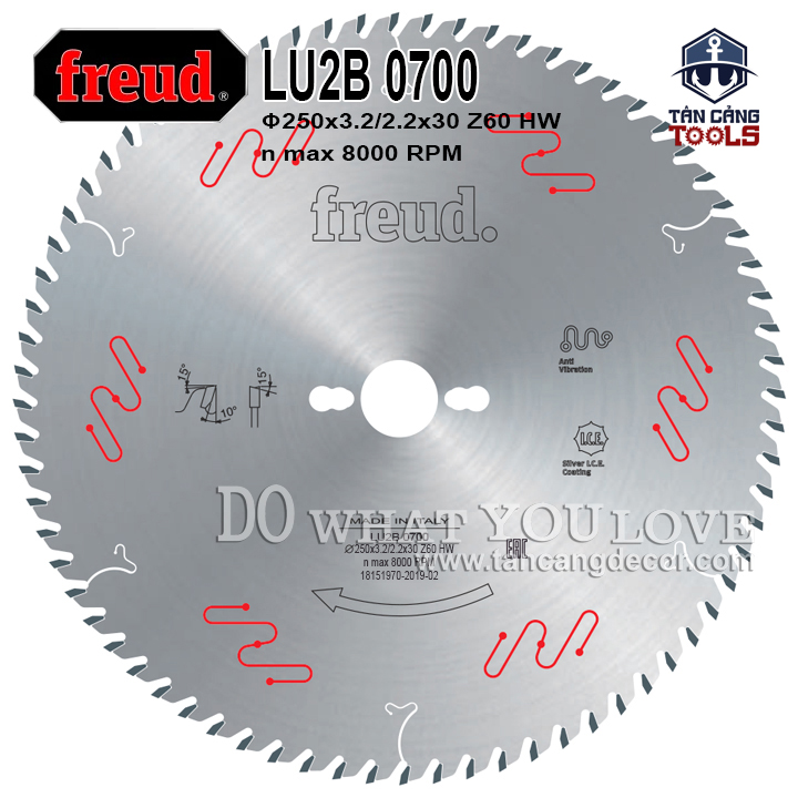 Lưỡi cưa gỗ hợp kim 250 x 30 mm x 60t freud lu2b 0700