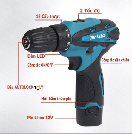 Máy Khoan Pin 12V - Tặng bộ mui khoan 25 chi tiết
