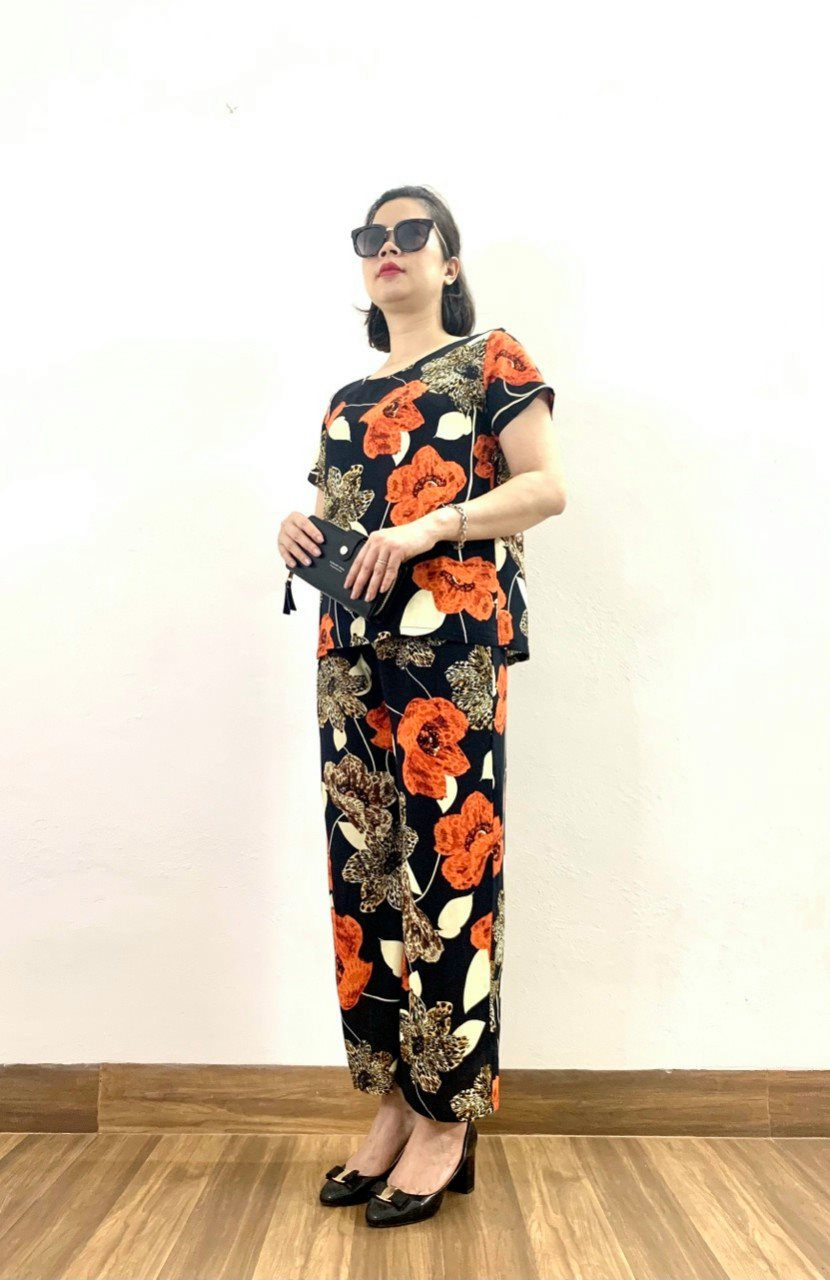Bộ trung niên nữ mặc nhà cho mẹ vải lanh cộc tay mềm mại
