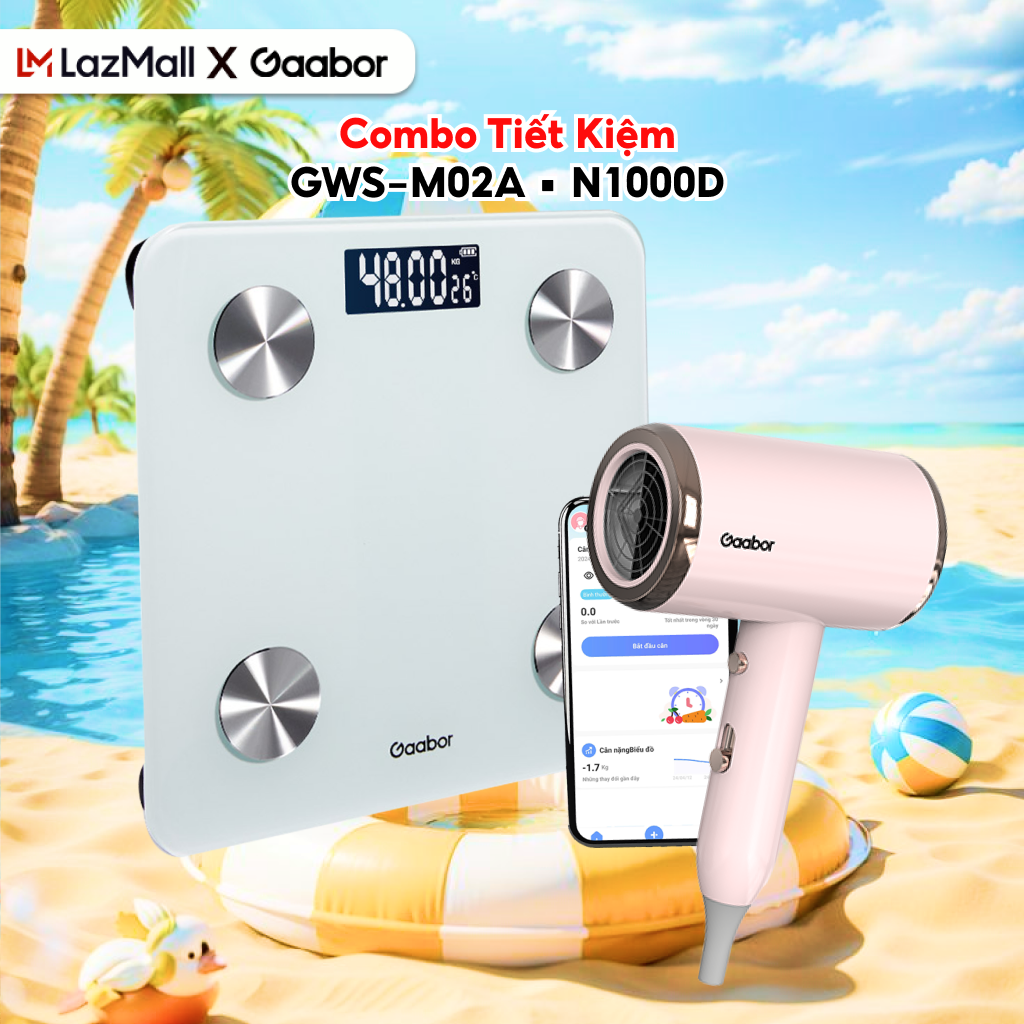 Combo 271 Cân sức khỏe điện tử có app phân tích cơ thể GWS-M02A và máy sấy tóc ánh sáng xanh 1000W N1000D - Hàng chính hãng