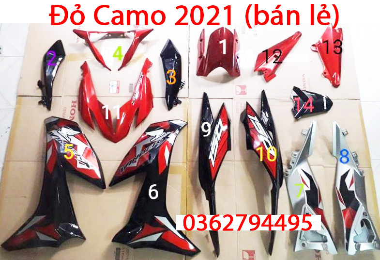 Dàn áo winner x đỏ camo 2021 zin chính hãng honda