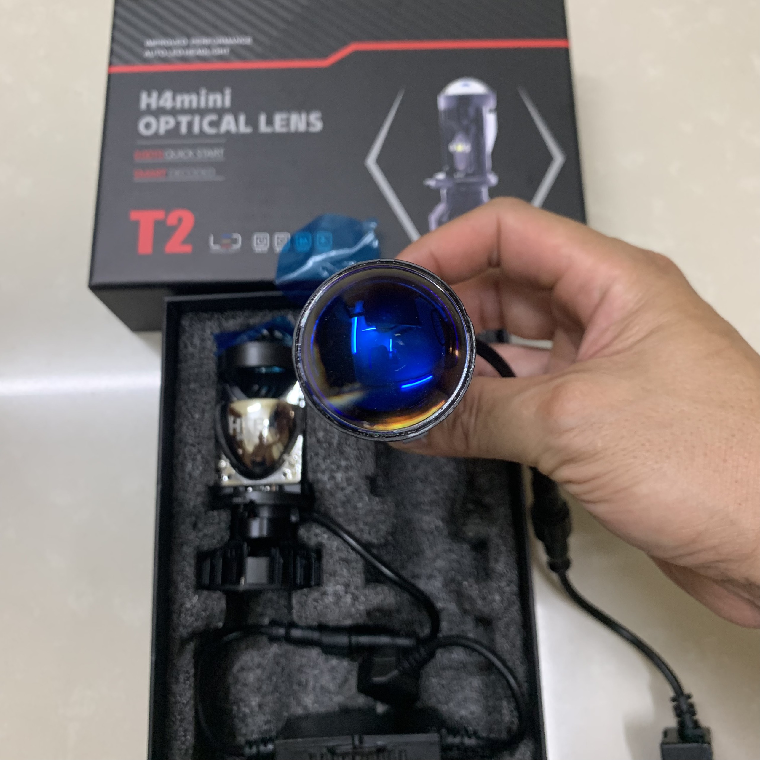 Đèn led bi cầu mini t2pro chân h4 12v-24v tăng sáng cho ôtô, xe máy