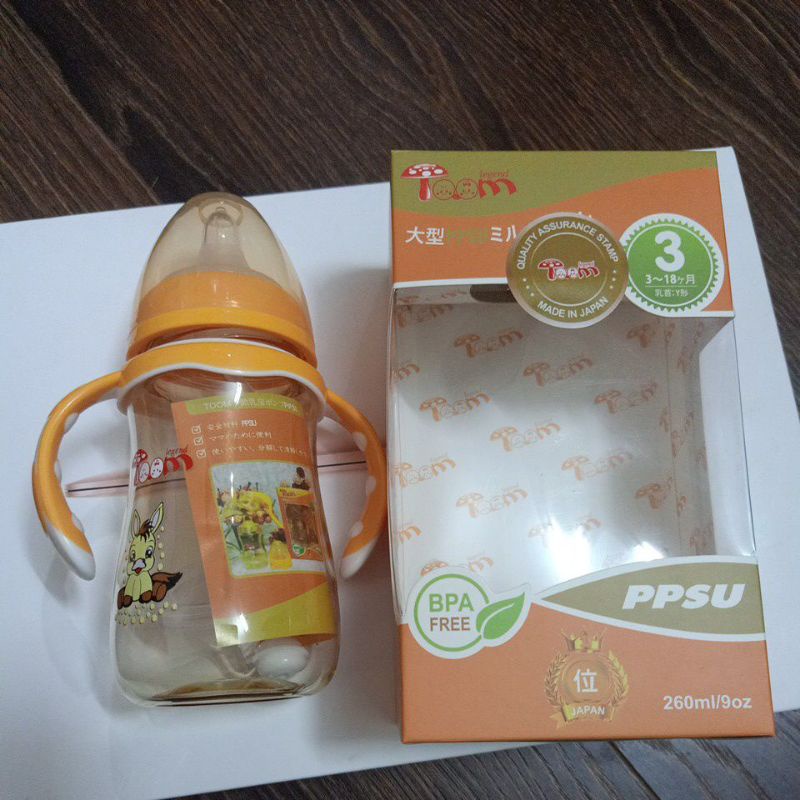 Bình sữa PPSU-TOOM có tay cầm tặng kèm van chống sặc, ống hút, 1 núm ty thay thế