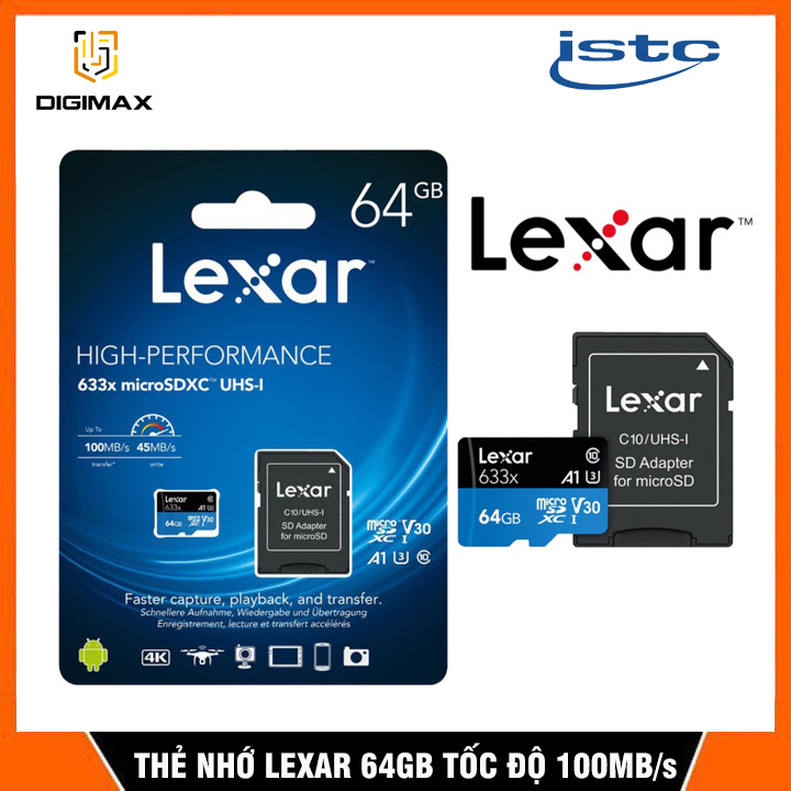 [Chính Hãng] Thẻ nhớ Lexar 64GB cao cấp U3 tốc độ lên tới 100MB/s, Lưu 2K 4K, Chuyên dụng Lưu trữ Camera hành trình, camera wifi, Smartphone