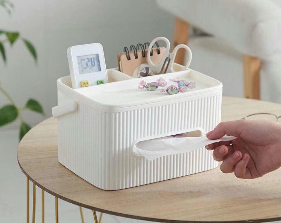 Hộp Đựng Khăn Giấy Ăn Kèm Khay Để Điều Khiển Điện Thoại Đa Năng Tiện Ích. (55A68)