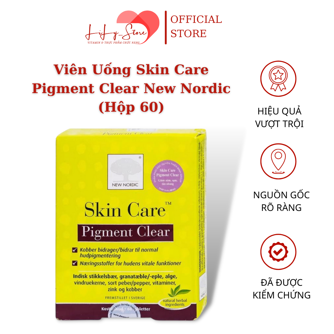 Viên Uống Skin Care Pigment Clear New Nordic Hộp 60 Viên Chống Oxy Hóa Phục Hồi Da Hàng Chính Hãng