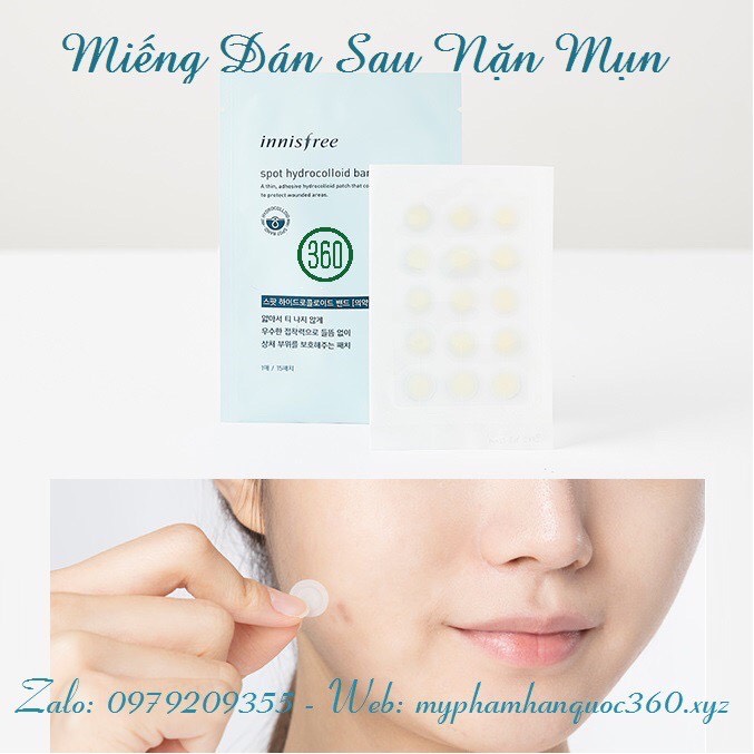 Miếng dán sau nặn mụn Innisfree Spot Hydrocolloid Band, cam kết hàng đúng mô tả, chất lượng đảm bảo, an toàn cho người sử dụng