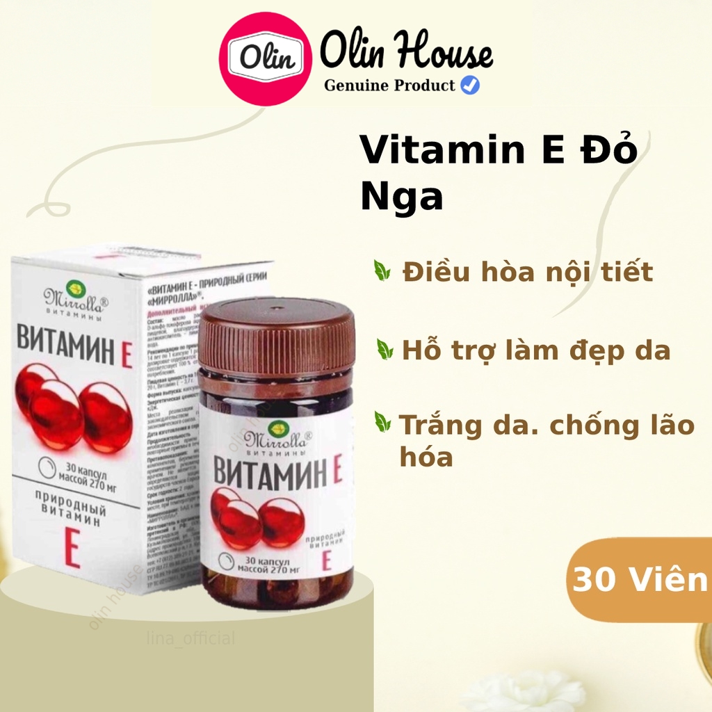 Vitamin e đỏ Nga 270mg - Viên uống trắng da đẹp da - Hỗ trợ làm đẹp da - Olin House