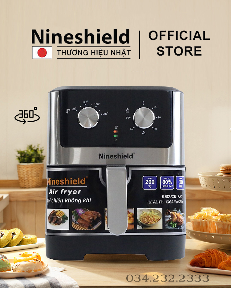 Nồi chiên không dầu nineshield - nồi chiên cỡ đại 9l - noi chien khong dau - công suất 1500w - bếp chiên không khí