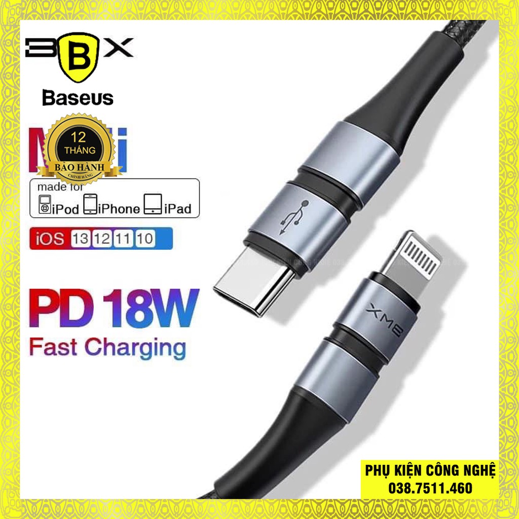 Cáp sạc nhanh c to lightning baseus bmx double-deck 18w sạc cho iphone, samsung