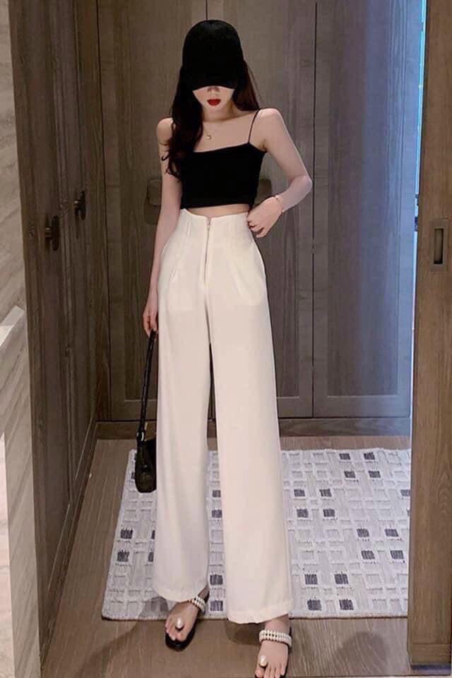 Quần ống rộng nữ suông lưng cao khóa trước, quần tây ống suông lưng cao , quần ống rộng cạp cao dài chất liệu vitex vải quần tây, quần ống suông lưng cao kiểu mới