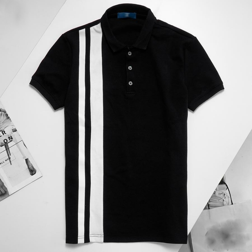 [HCM]Áo thun nam ngắn tay có cổ phối hai sọc thẳng thời trang cao cấp mới