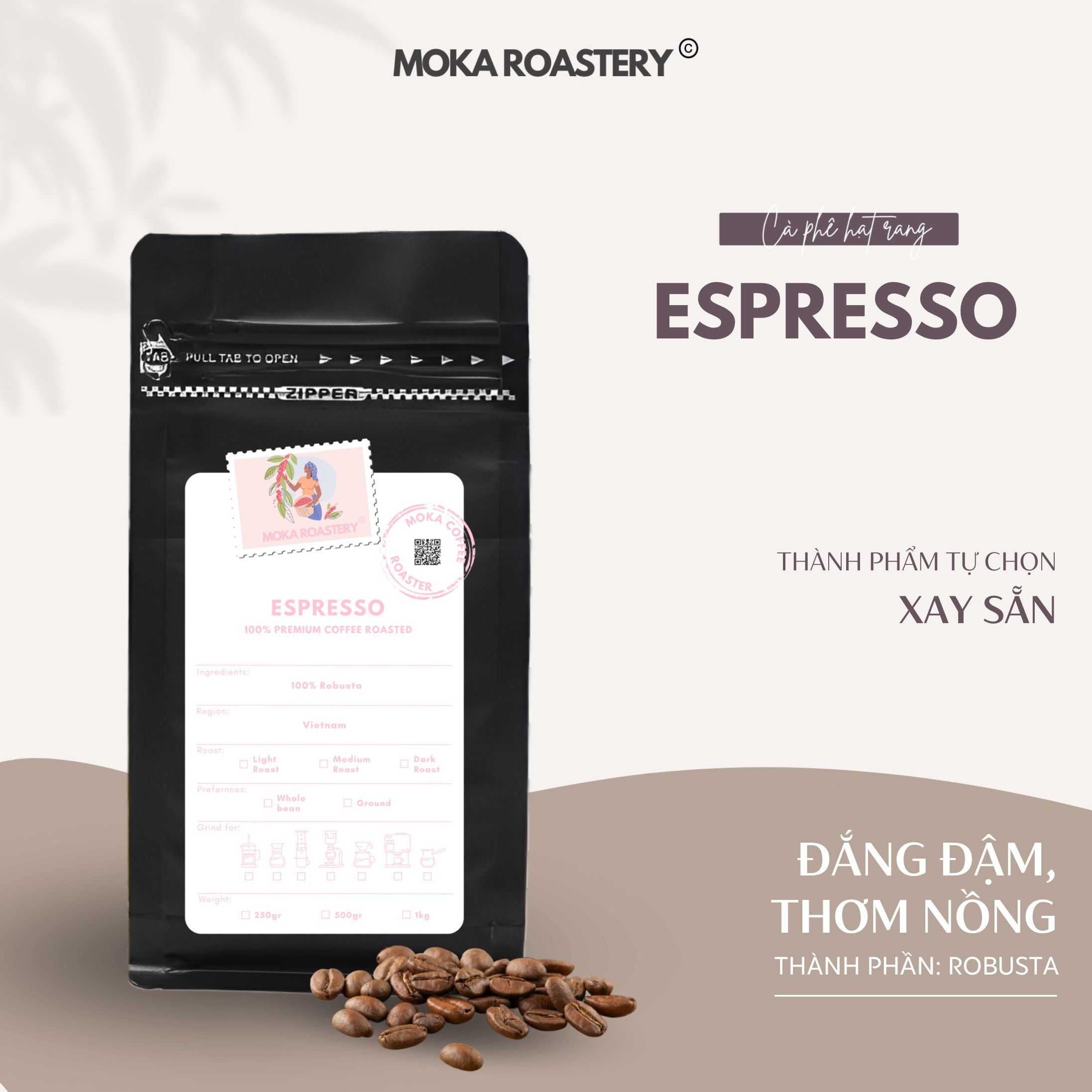 Cà Phê Espresso Moka Cafe, Cà Phê Hạt Rang Xay Nguyên Chất Pha Máy Chọn