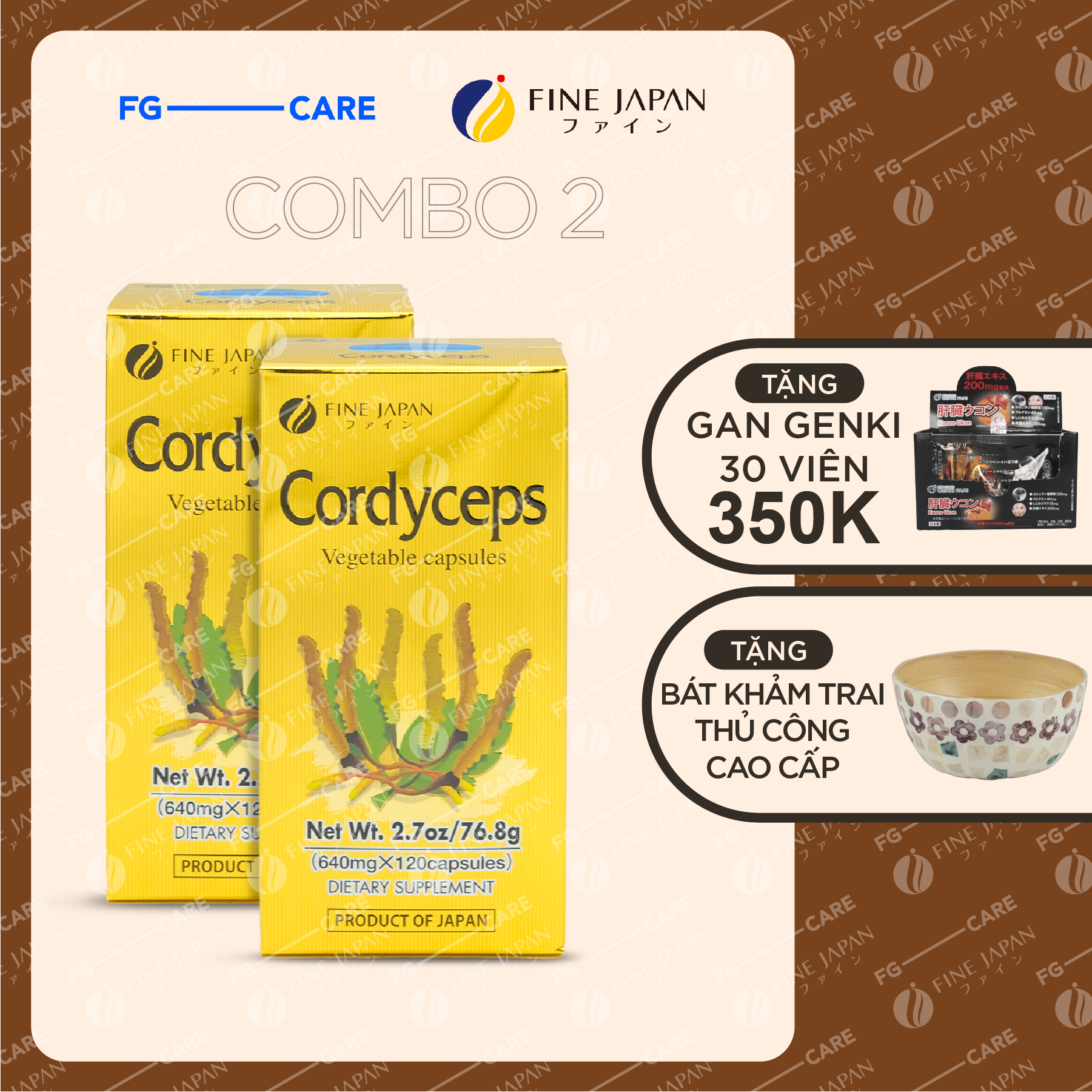 Combo 2 Hộp Viên uống Đông trùng hạ thảo Nhật Bản Tăng Cường Sức Khỏe- Fine Japan Cordyceps