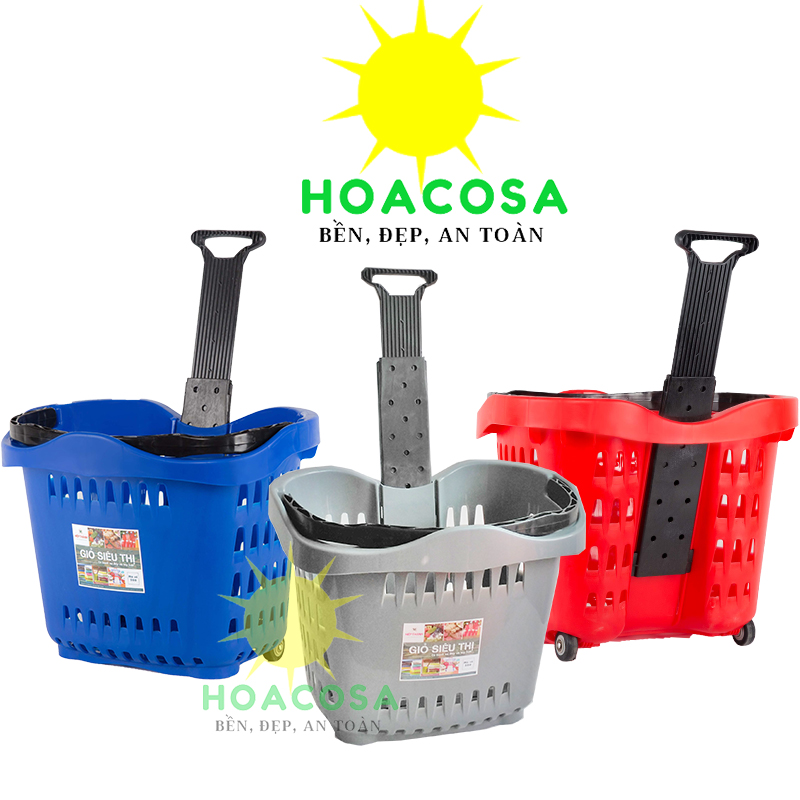 Giỏ Siêu Thị Kéo Có Bánh Xe Nhựa Hiệp Thành- Đẹp, Bền, Tiện Lợi, Đồ Gia Dụng Hoacosa