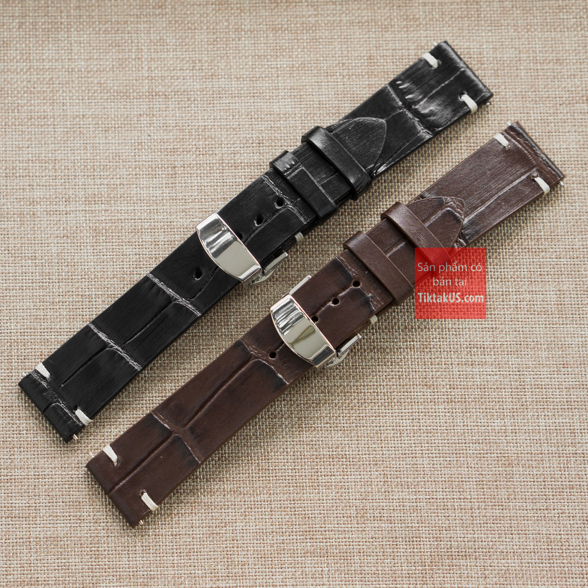 Dây đồng hồ da bò dập vân cá sấu khóa bướm chống gẫy dây, nhiều màu, đủ size 18mm - 19mm - 20mm - 21mm - 22mm Tiktakus