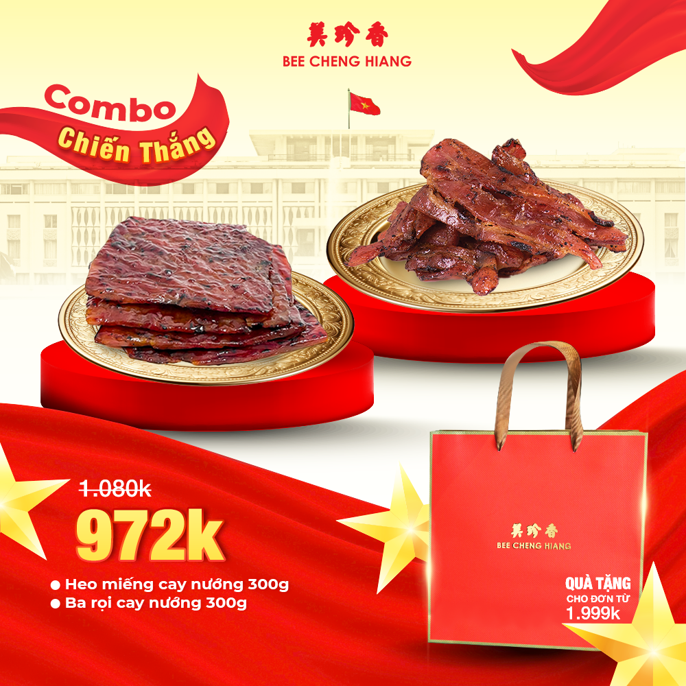 [COMBO CHIẾN THẮNG] Bee Cheng Hiang [Heo Miếng Cay Nướng 300g + Ba Rọi Cay 300g] - Bakkwa Singapore