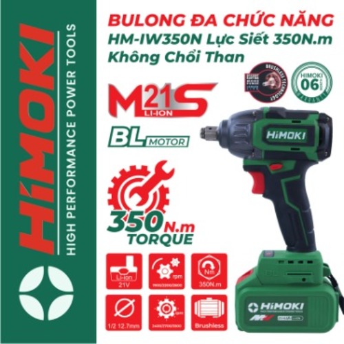 Máy siết Bulong Himoki HM-IW350N Lực Siết 350N.m Không Chổi Than- HTB