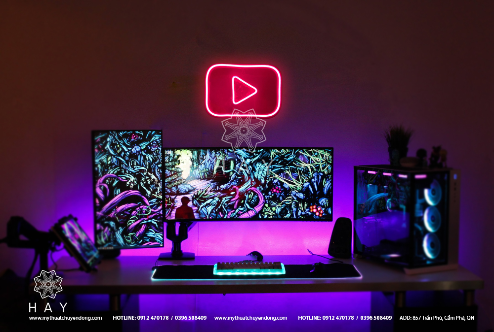 Đèn led neon Logo Youtube dùng cho phòng ngủ, phòng khách, coffee, quầy bar....