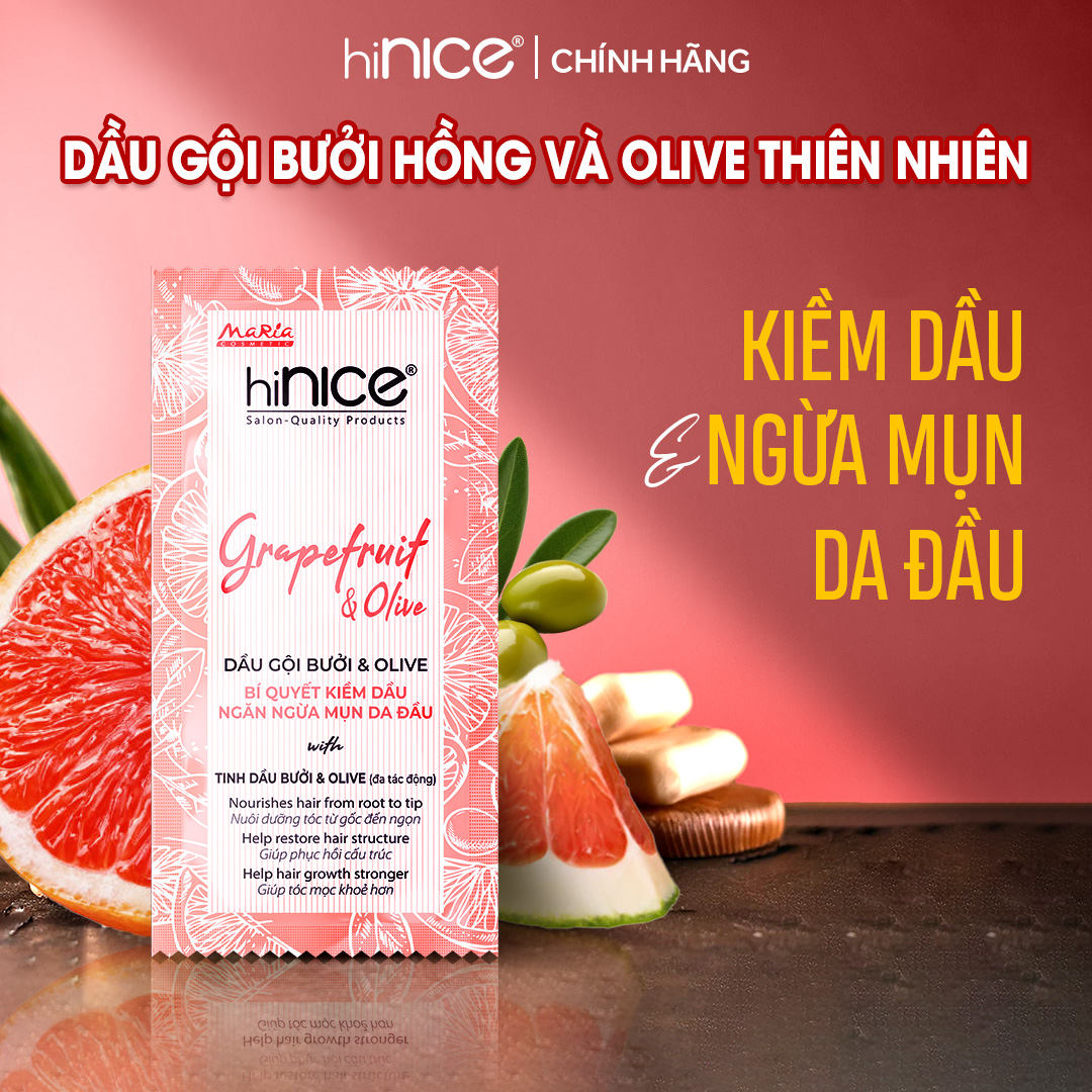 Dây Dầu Gội Tinh Dầu Bưởi Hồng Và Olive hiNICE Grapefruit & Olive Shampoo Hỗ Trợ Giảm Mụn Da Đầu
