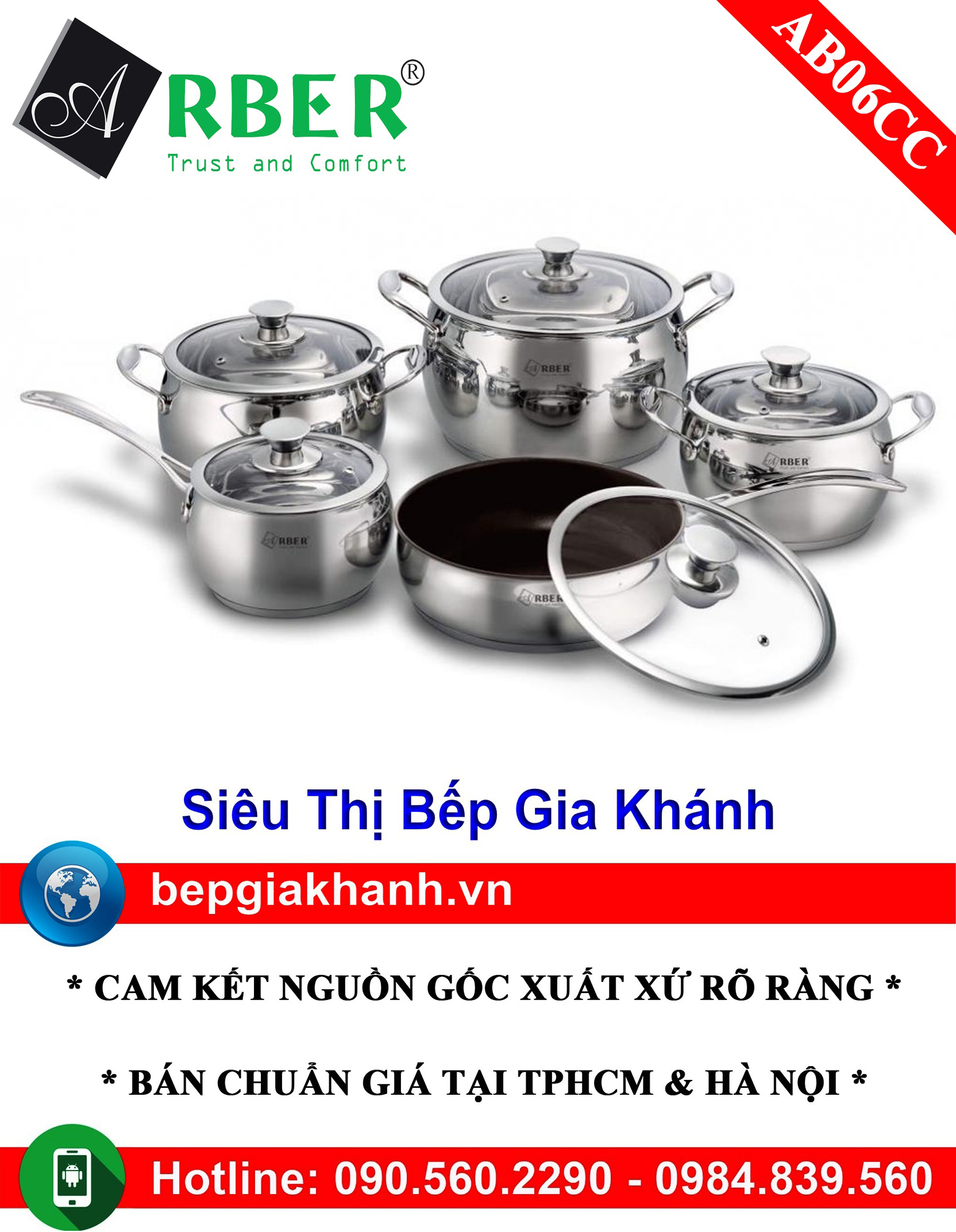Bộ nồi từ cao cấp Arber AB06CC 5 món bộ nồi bếp từ bộ nồi đáy từ bộ nồi điện từ bộ nồi chảo từ bộ nồi từ bộ nồi bếp từ elo bộ nồi bếp từ elmich bộ nồi inox bộ nồi sunhouse
