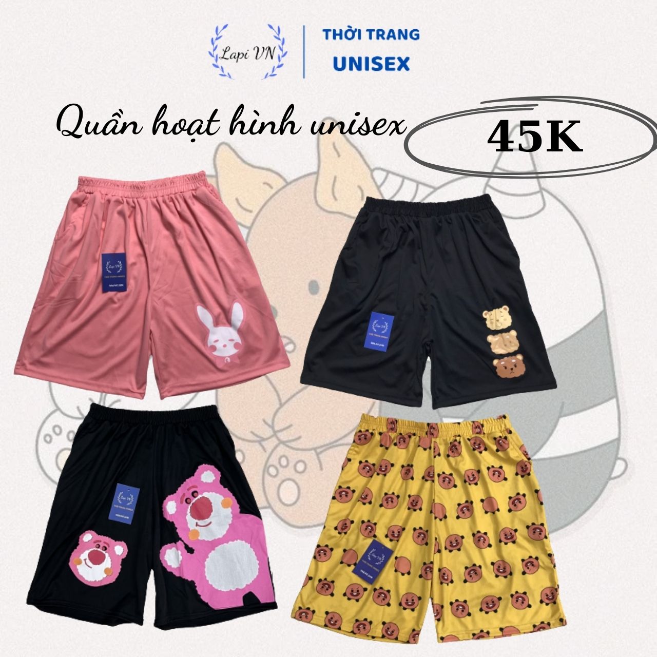 [Nhiều Mẫu] Quần Short Thú In Hình -Lapi VN ,FREESIZE đến 65kg,Nam Nữ Đều Mặc Được, Chất Thun Thể Thao Thoáng Mát