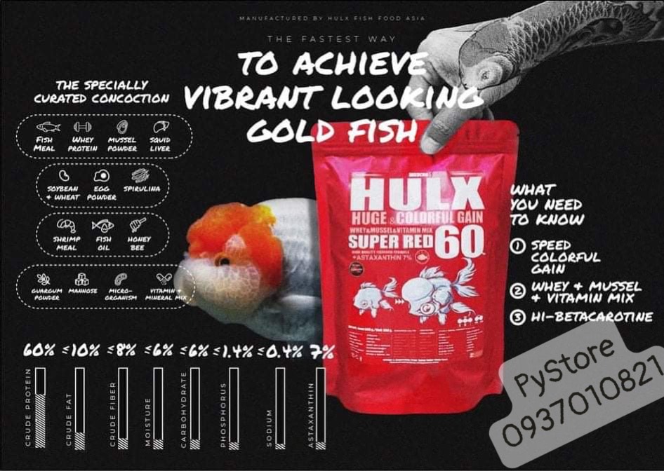 Cám cá goldfish hulx đỏ red siêu cao cấp siêu đạm siêu tăng trưởng