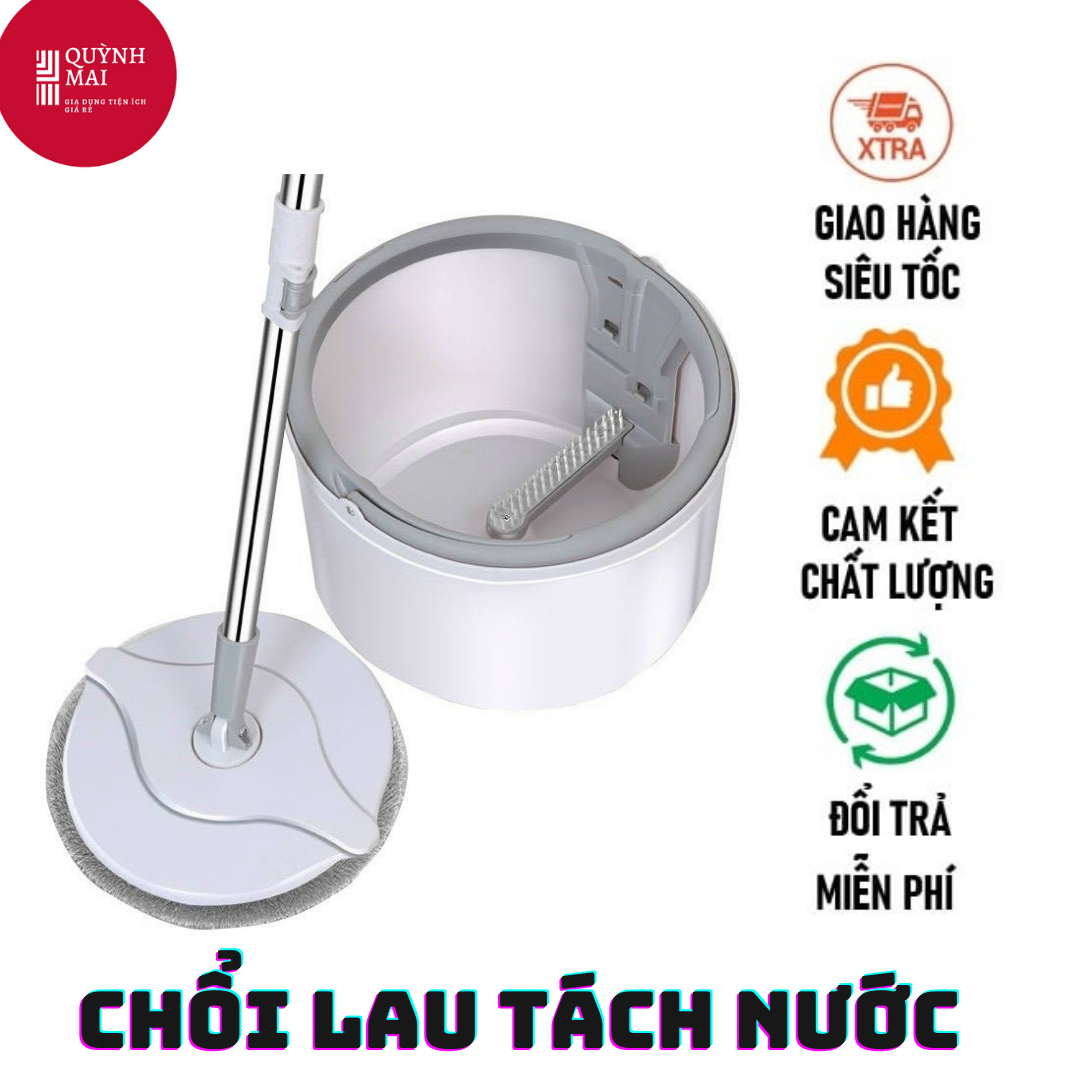 BỘ LAU NHÀ THÔNG MINH K8 - THÙNG VẮT XOAY TRÒN 360 ĐỘ CHẤT LIỆU NHỰA Pp , CÁN INOX DÀI 1.4 MÉT. MIẾNG LAU 25CM Microfiber.