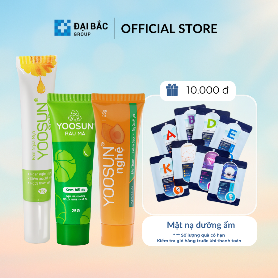  CHÍNH HÃNG  Bộ 3 sản phẩm kem ngừa mụn mát da lành sẹo YOOSUN Acnes 15gr  Tuýp Rau má 25gr  Tuýp Nghệ 25gr tuýp 
