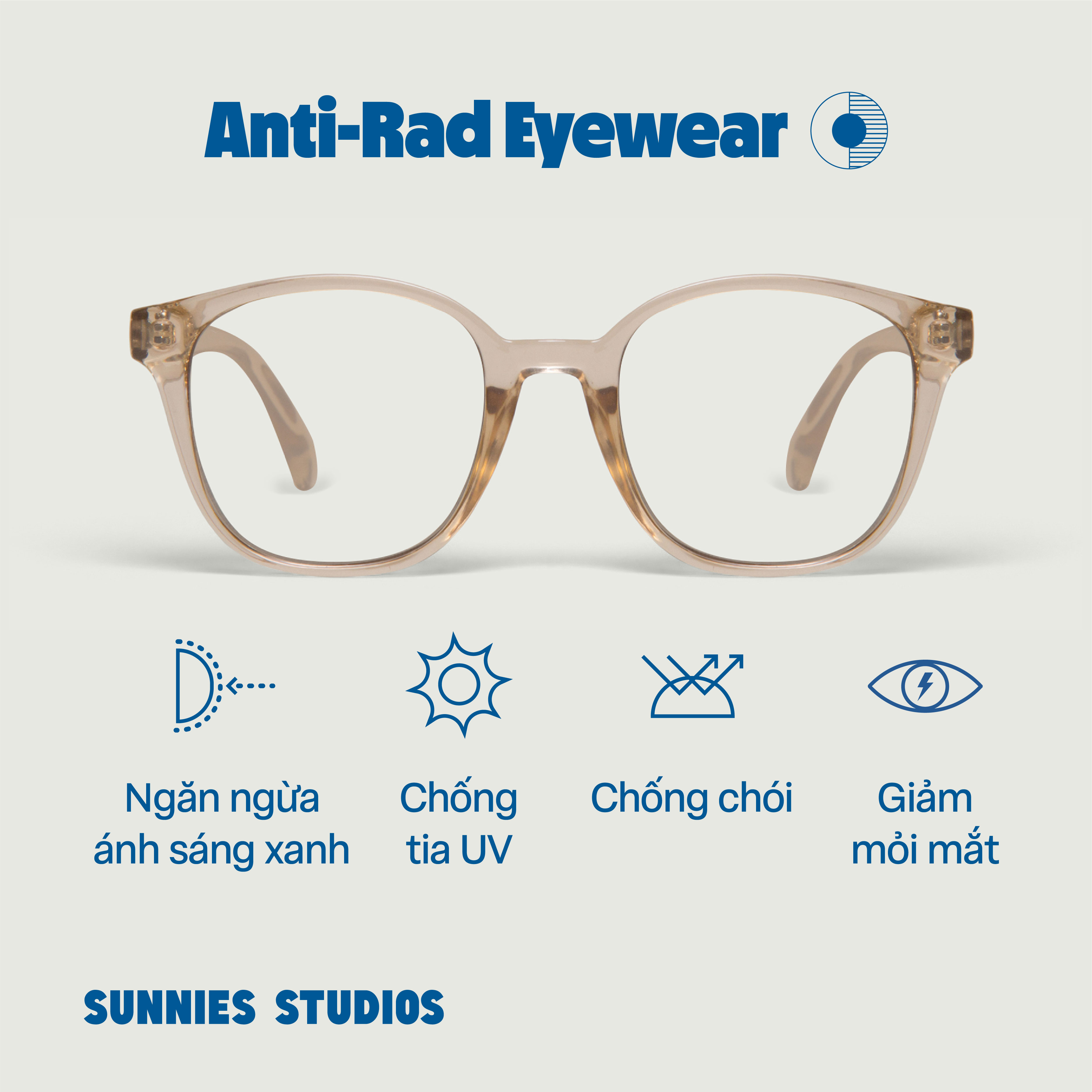 Kính Sunnies Studios Chống Ánh Sáng Xanh Gọng Vuông Neo Cornhusk