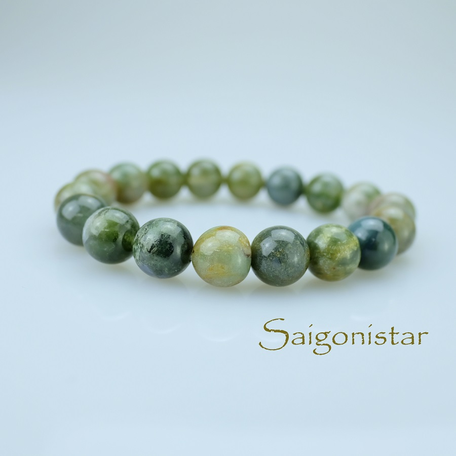 Trang sức phong thủy hộ mệnh bình an20100907 | vòng tay moss agate thiên nhiên | saigonistar