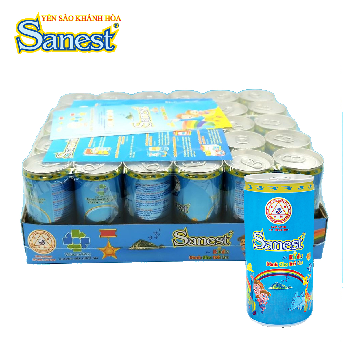 Lốc 30 lon nước yến sào khánh hoà dành cho trẻ em bird’s nest drink for kids sanest 190ml