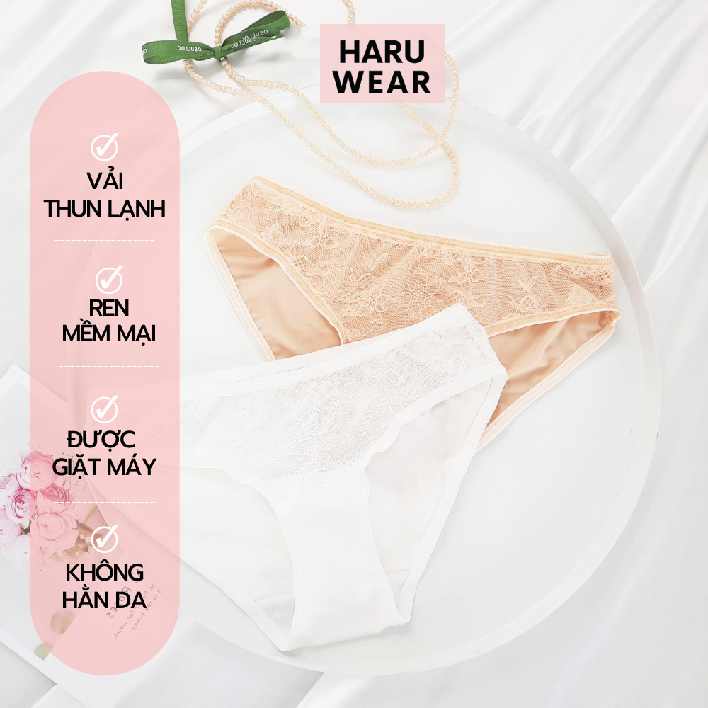Combo 2 quần lót nữ thun lạnh, quần chip nữ viền ren be - trắng haruwear u001