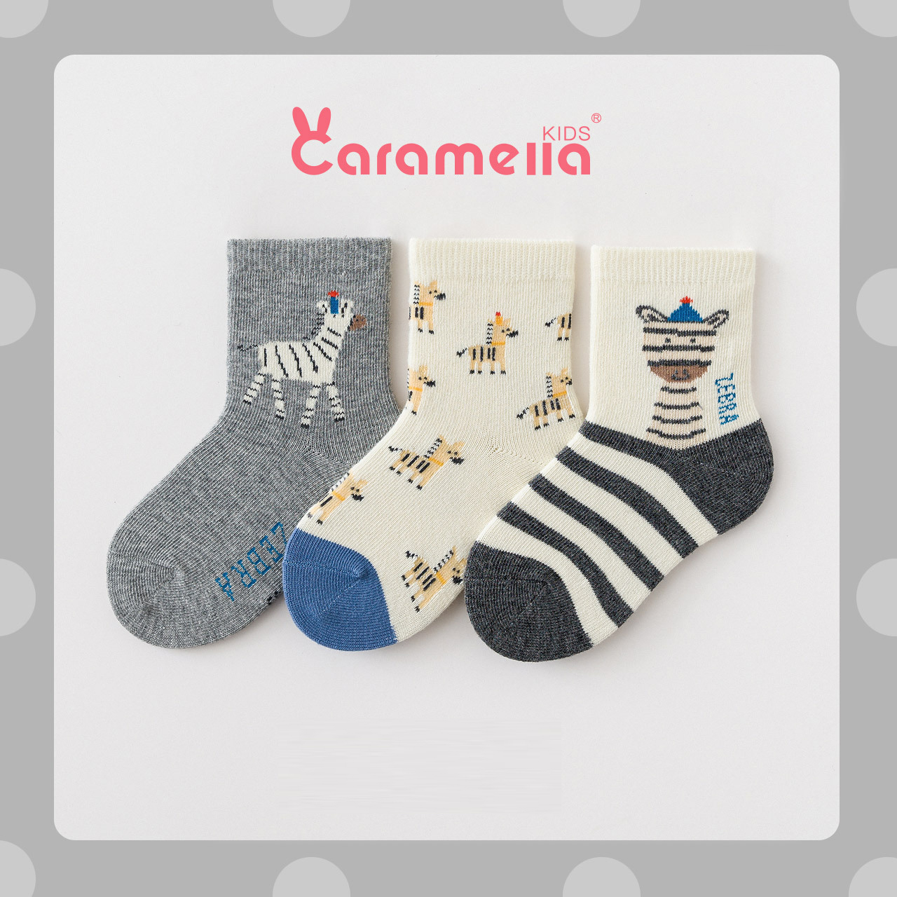 Tất Caramella Cho Bé Yêu Mẫu Ngựa Vằn Set 3 Đôi Vớ Trẻ Em Kèm Túi Zip