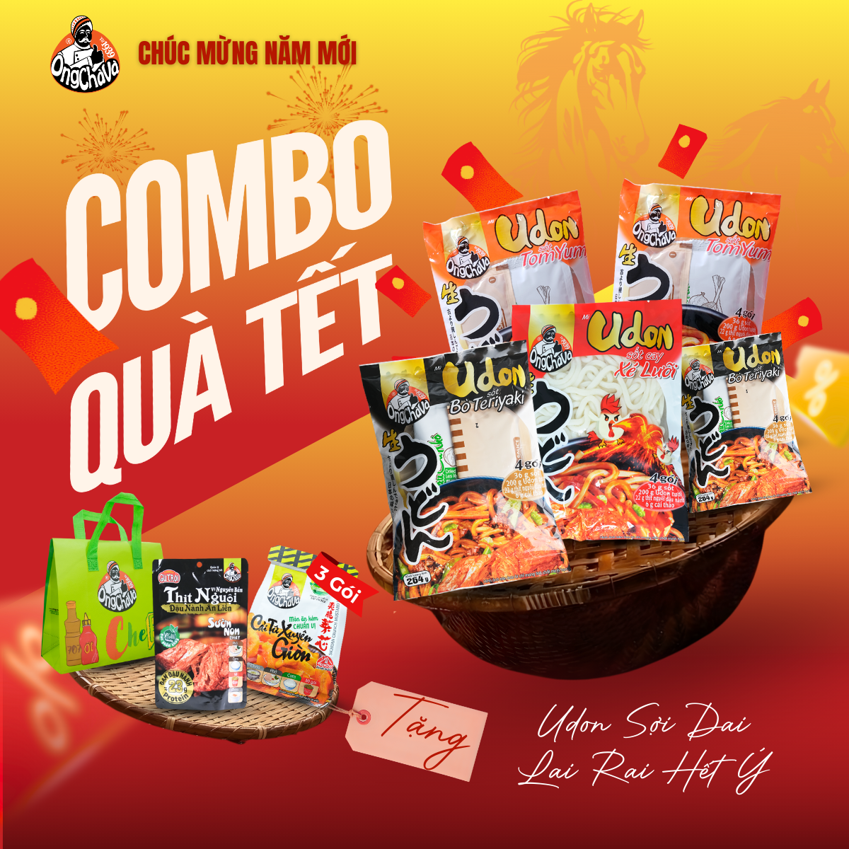 [Tặng Túi Giữ Nhiệt - Thịt Nguội Và Cải Tứ Xuyên] Combo Tết Mì Udon - Lai Rai Hết Ý Thương Hiệu Ông Chà Và