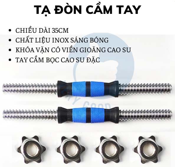 Bộ Đòn Tạ 2 in 1 Có Tay Cầm Bọc Cao Su Xanh Dương Cao Cấp SP074 _Verygood Hà Nội_ Đòn tạ tay 35cm có mút tay cầm cao cấp kèm 2 chốt khóa tạ - Đòn tạ tay dài 35cm chất liệu inox cao cấp tay cầm bọc cao su dễ dàng tháo lắp