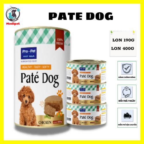 Pate cho chó Pro-pet mọi lứa tuổi vị thịt gà lon 190g và 400g - medipet