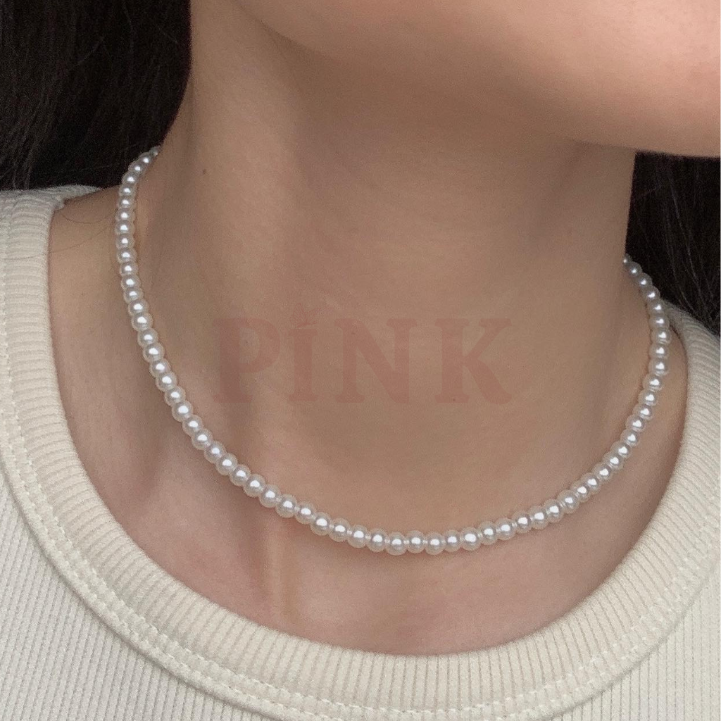 Dây chuyền ngọc trai đơn giản 4li choker cho nữ.