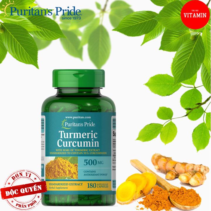 Viên uống tinh chất nghệ phòng ngừa và giảm đau dạ dày, làm đẹp da Turmeric 500 mg 180 viên Puritan's Pride