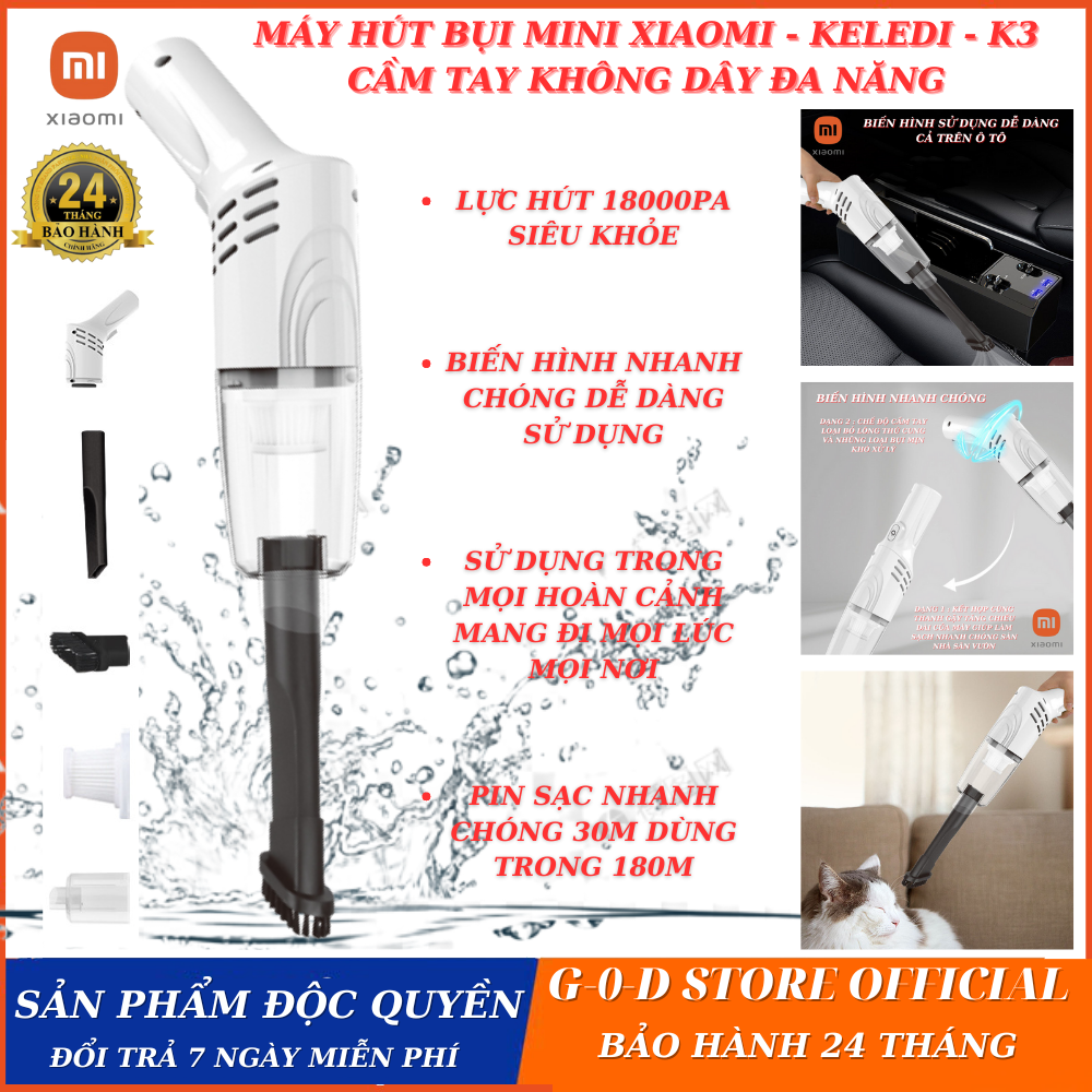    BẢO HÀNH 24 THÁNG   Máy Hút Bụi Mini Cầm Tay Không Dây Xiaomi Keledi - k3 Lực Hút 18000PA Cho Gia Đình Giường Nệm Xe Ô Tô Máy Hút Bụi Mini Tự Động Đa Năng Thông Minh Siêu Mạnh Máy Hút Bụi Mini Chính Hãng Máy Hút Bụi Mini Giá Rẻ 