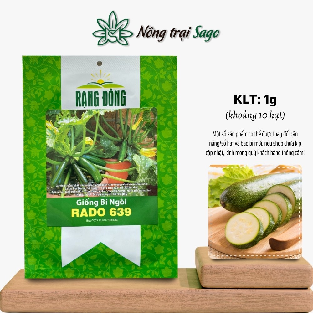 Hạt giống Bí Ngòi Xanh Rado 639 (1g~10 hạt) cây phát triển mạnh, năng suất cao, trồng quanh năm, hiệu Hạt giống Rạng Đông - Nông Trại Sago
