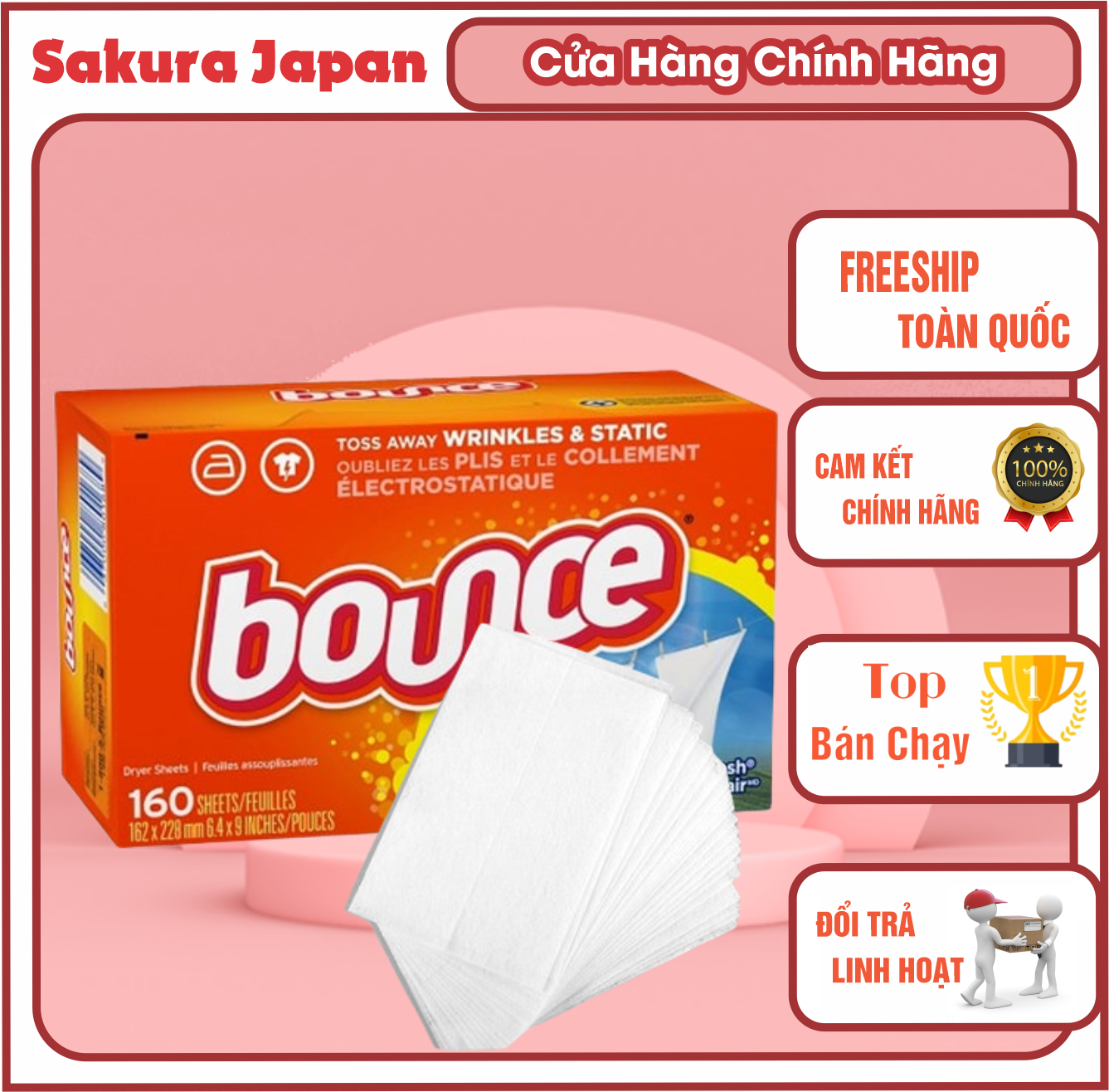 Giấy thơm quần áo Bounce Mỹ giấy làm mềm quần áo giúp lưu hương thơm mát