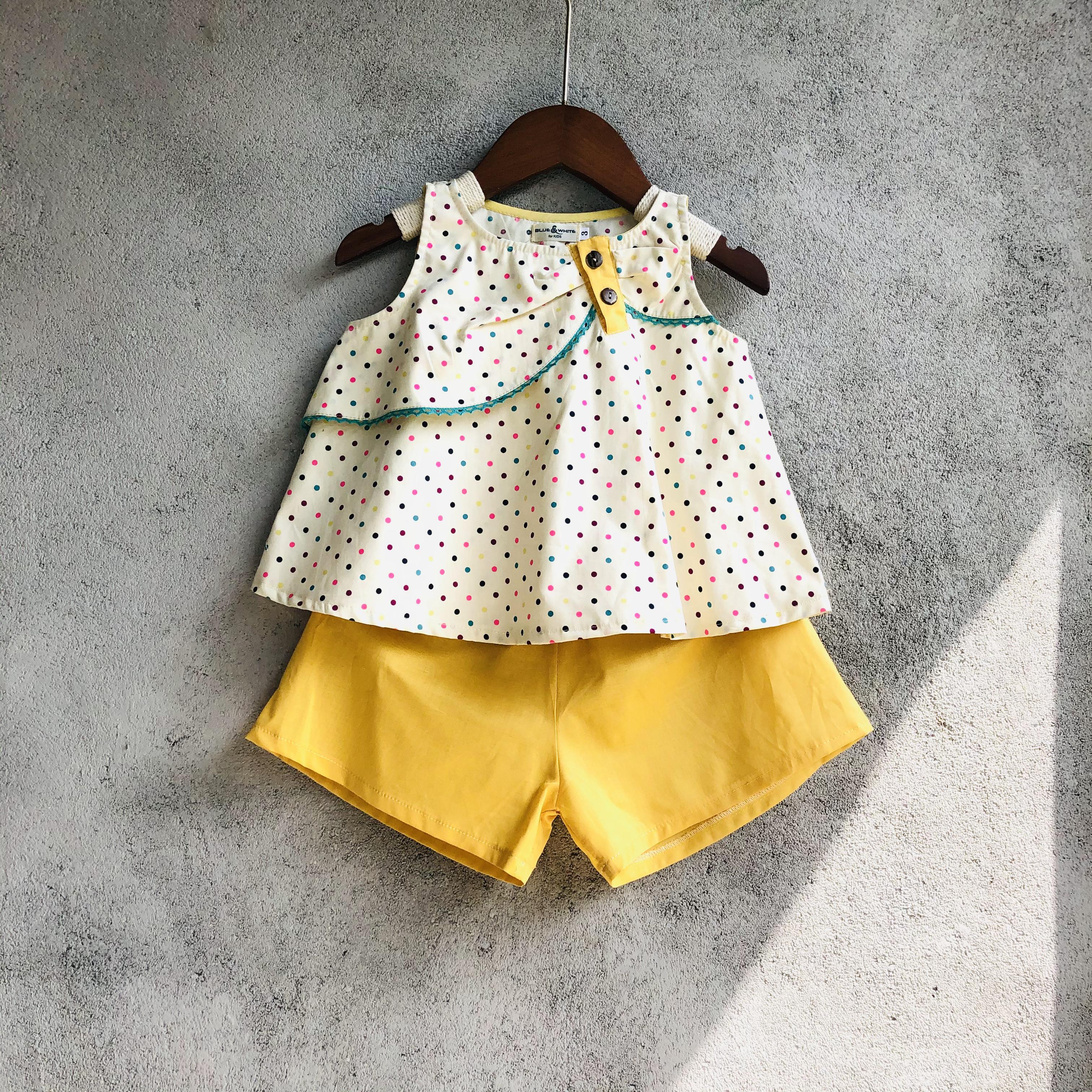 Bộ đùi bé gái chấm bi chất thô cotton thoáng mát