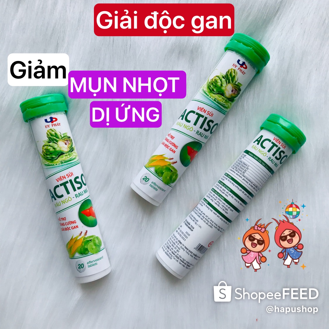 Viên sủi ACTISO - Râu ngô - Rau má, bổ sung VITAMIN hỗ trợ thanh nhiệt, giải độc gan, giảm MỤN NHỌT, dị ứng, mề đay