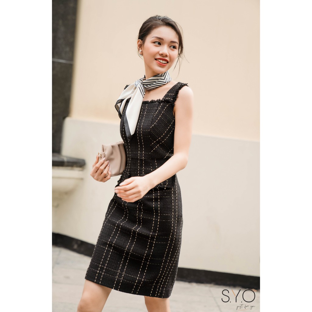 Đầm tweed hai dây bản to d4820022